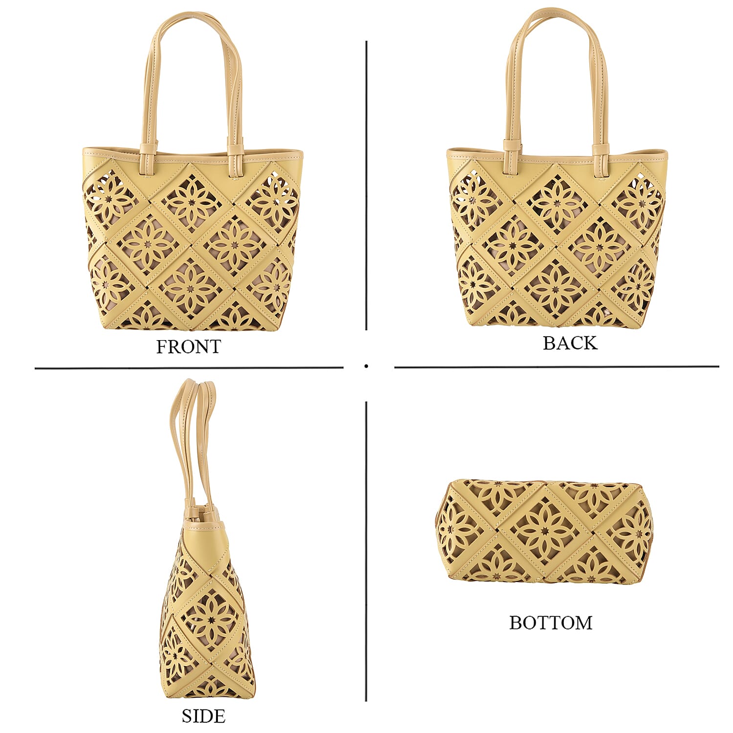 Leather Patterned Tote Bag (Size 21x11x21 cm) - Apricot