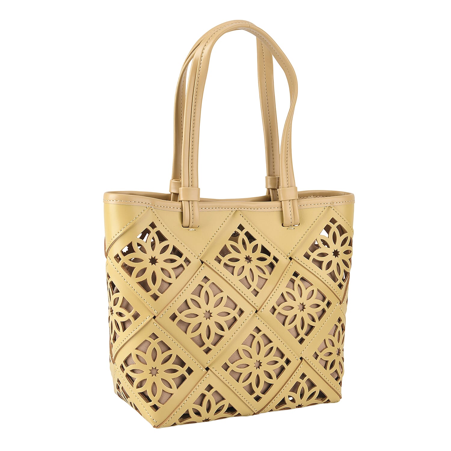 Leather Patterned Tote Bag (Size 21x11x21 cm) - Apricot