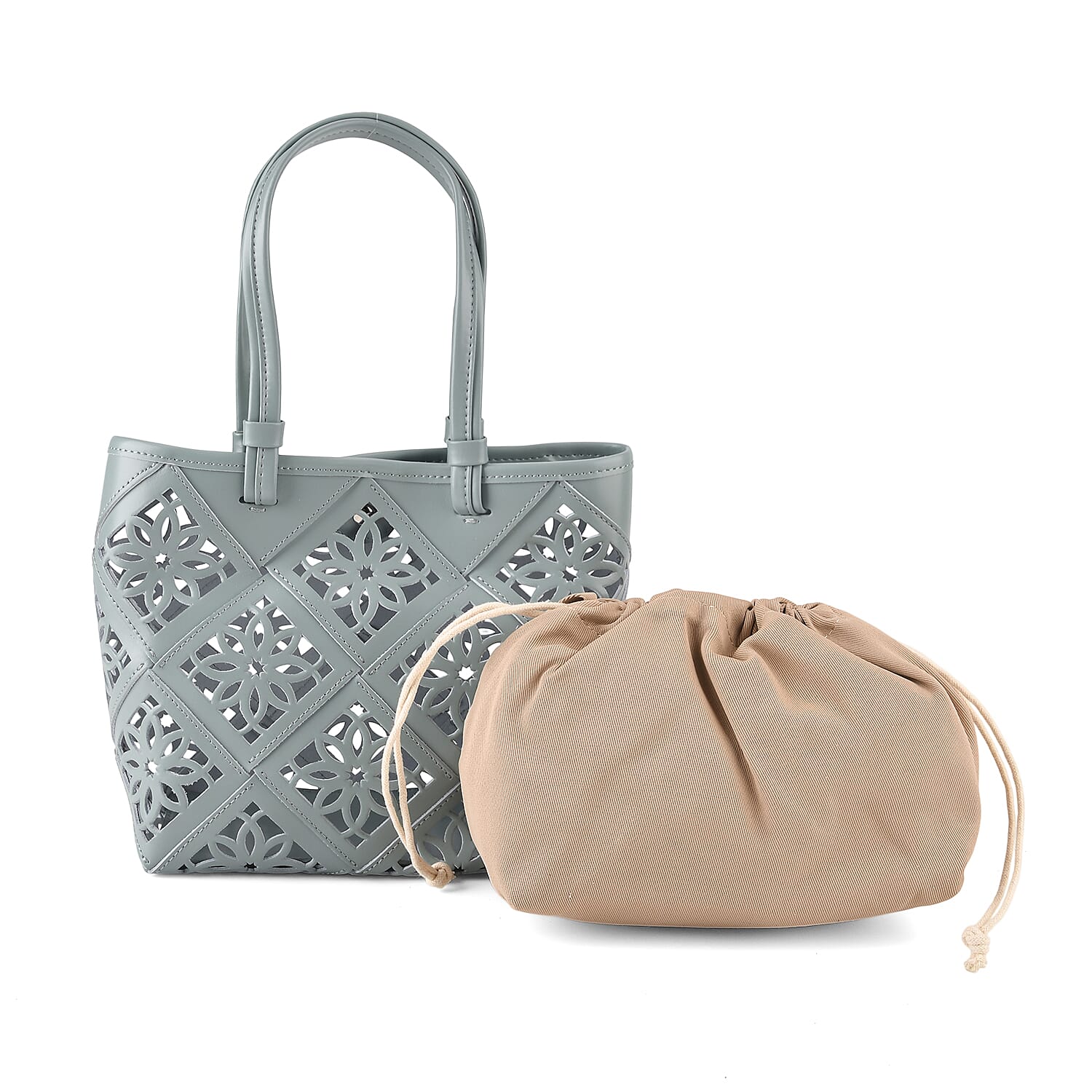 Leather Patterned Tote Bag (Size 21x11x21 cm) - Light Blue