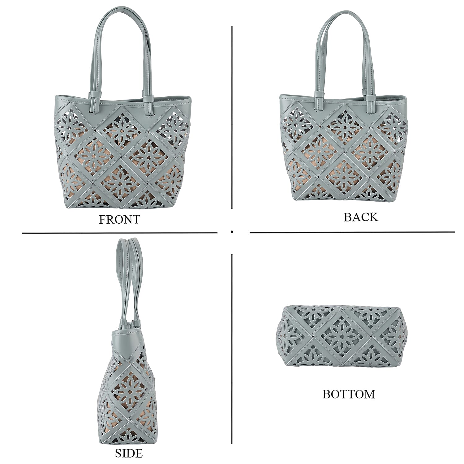Leather Patterned Tote Bag (Size 21x11x21 cm) - Light Blue