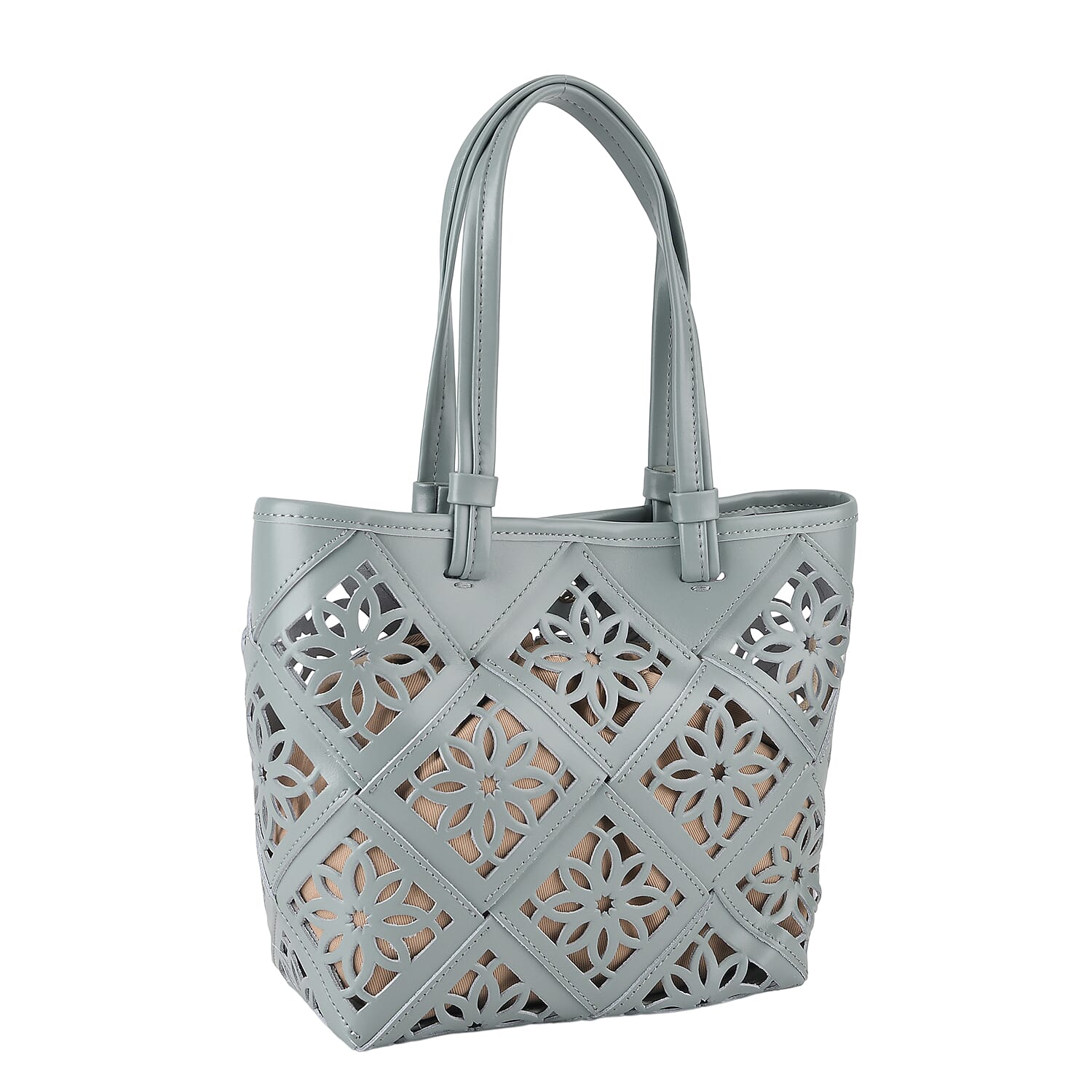 Leather Patterned Tote Bag (Size 21x11x21 cm) - Light Blue