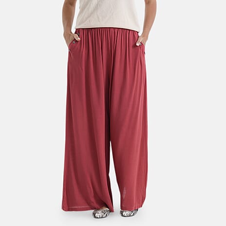 - Maisi Flared Wide-Leg Trousers with Elasticated Waist (One Size) - Red