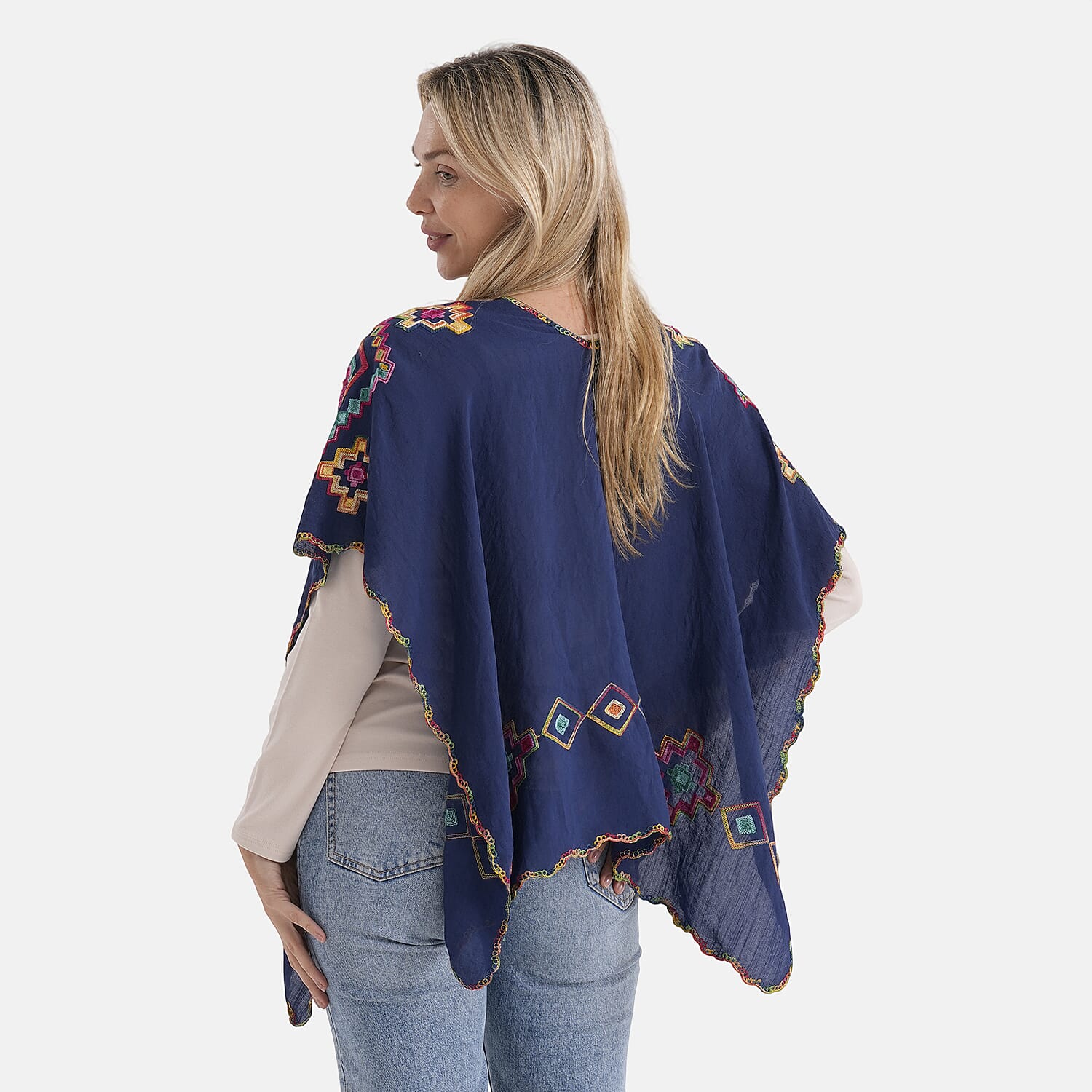 - Maisi Embroidered Two-Way Kaftan Top (One Size) - Navy.