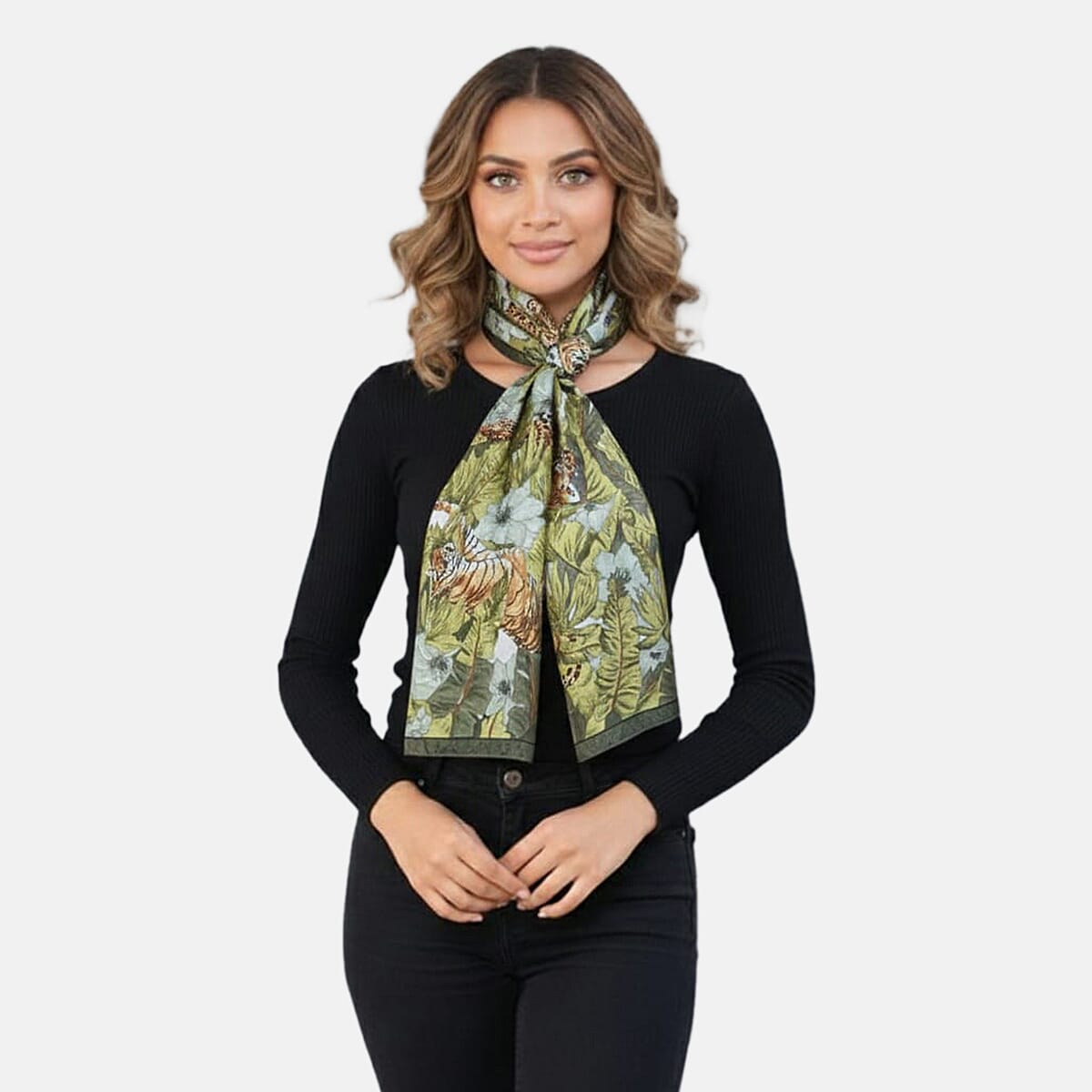 Valissiere 100% Mulberry Silk Digital Print Scarf (One Size) - Green