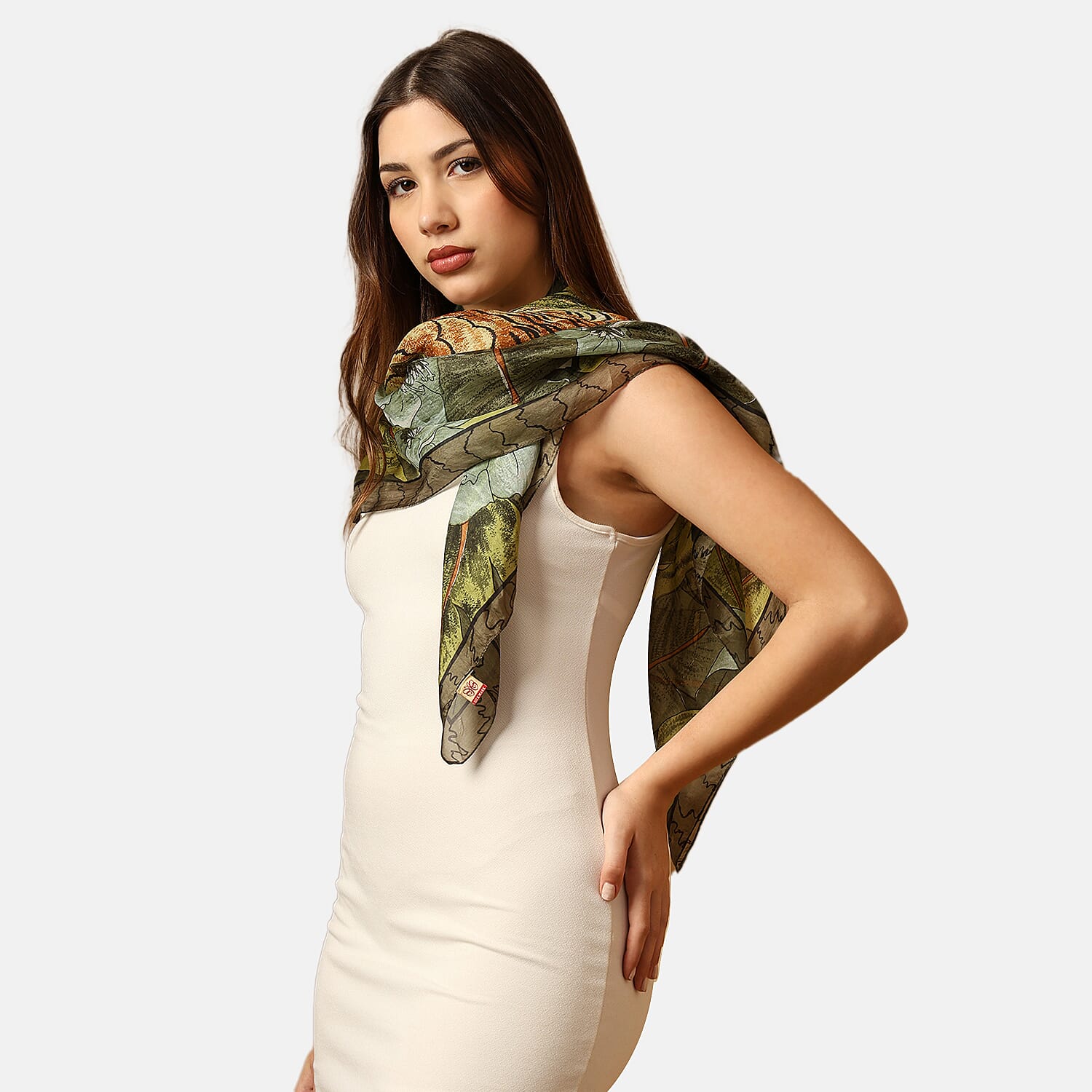 Valissiere 100% Mulberry Silk Digital Print Scarf (One Size) - Green