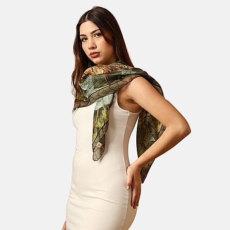 Valissiere 100% Mulberry Silk Digital Print Scarf (One Size) - Green