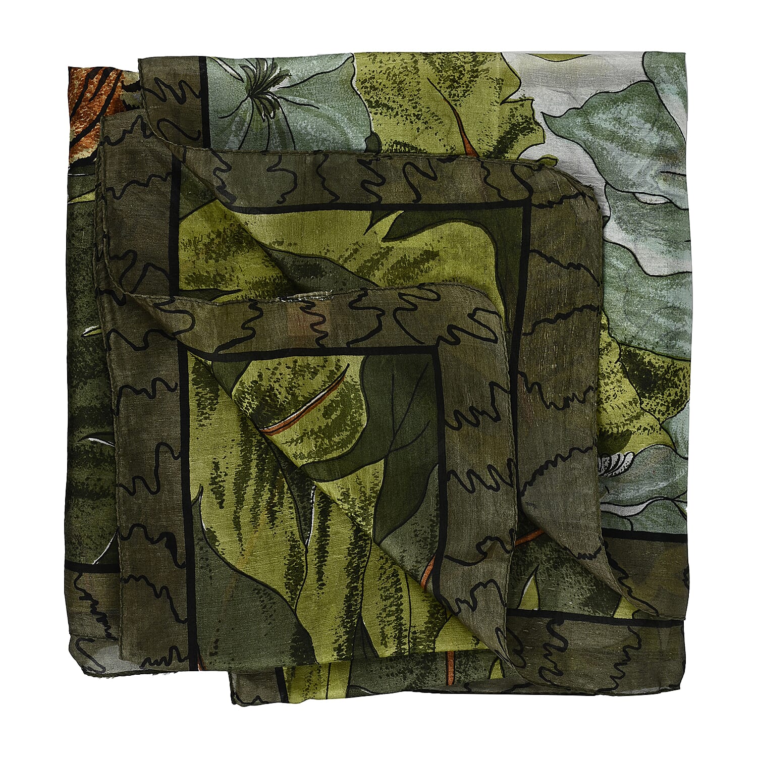 Valissiere 100% Mulberry Silk Digital Print Scarf (One Size) - Green