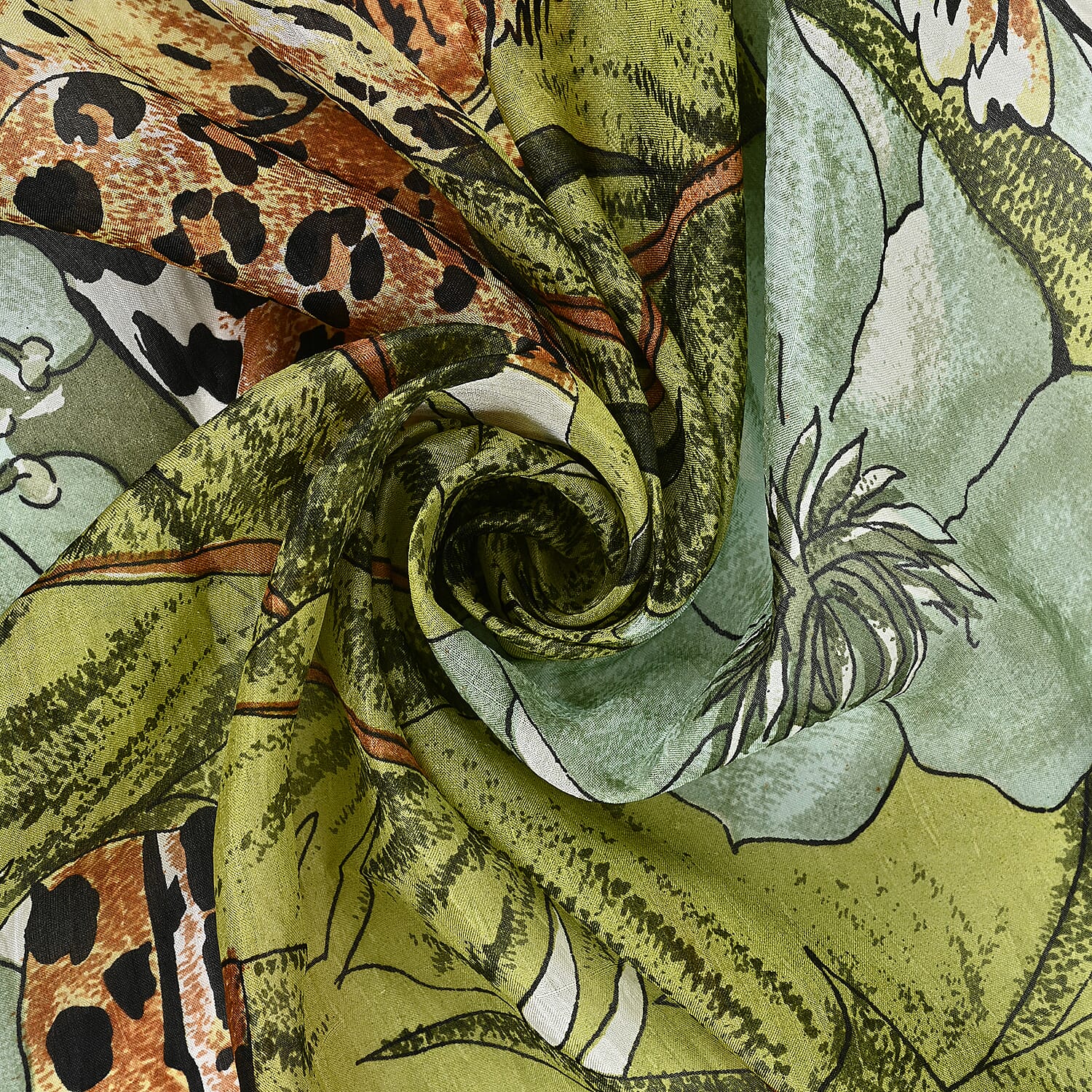 Valissiere 100% Mulberry Silk Digital Print Scarf (One Size) - Green