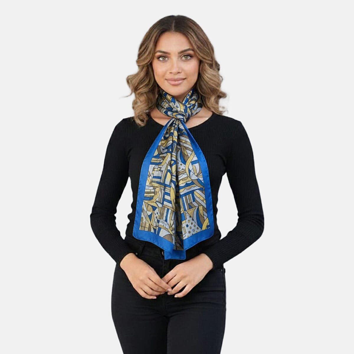Valissiere 100% Mulberry Silk Digital Print Scarf (One Size) - Blue