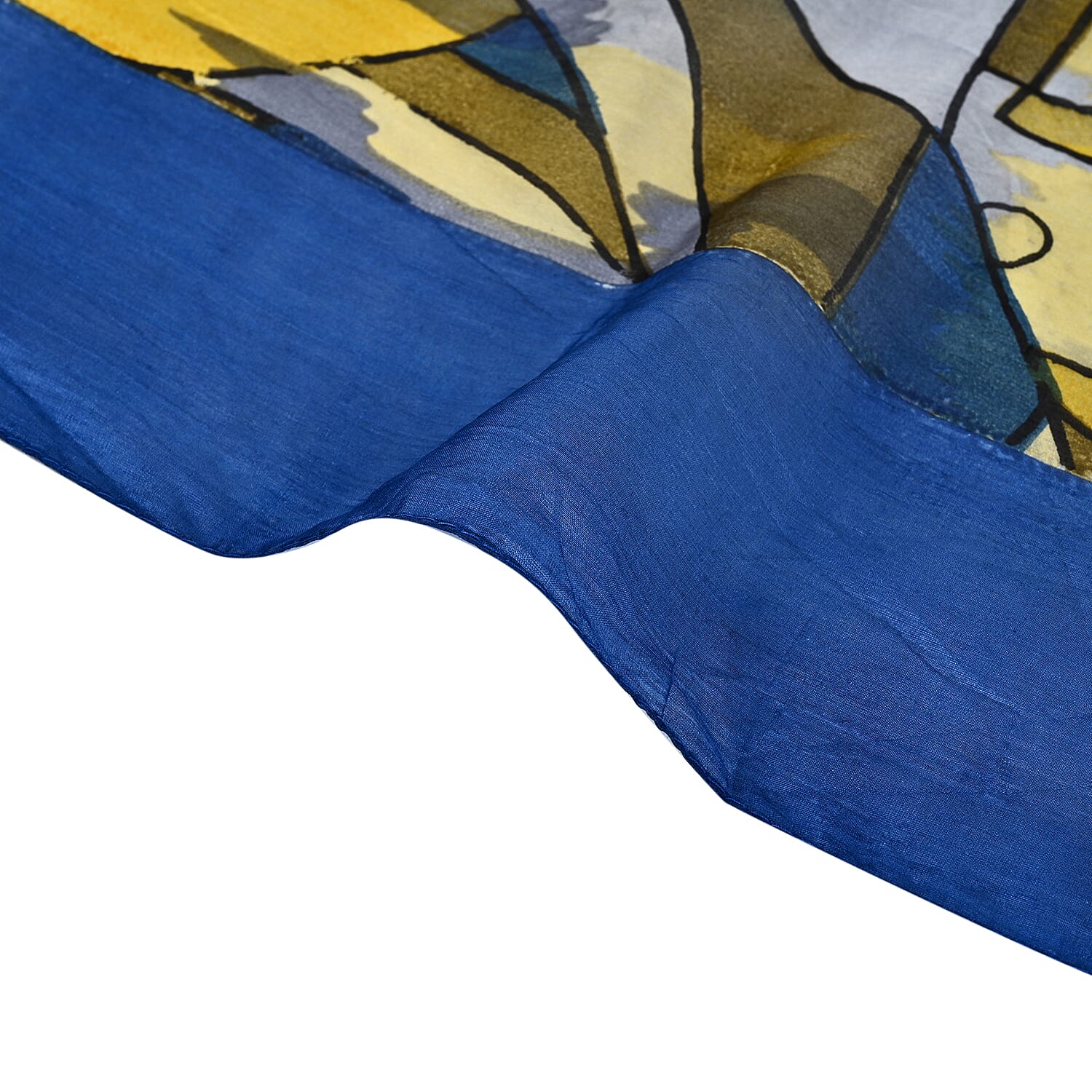 Valissiere 100% Mulberry Silk Digital Print Scarf (One Size) - Blue