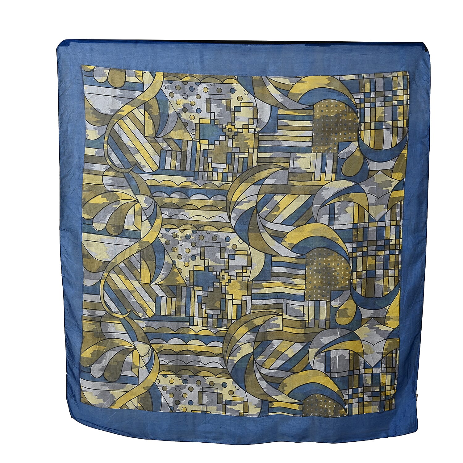 Valissiere 100% Mulberry Silk Digital Print Scarf (One Size) - Blue