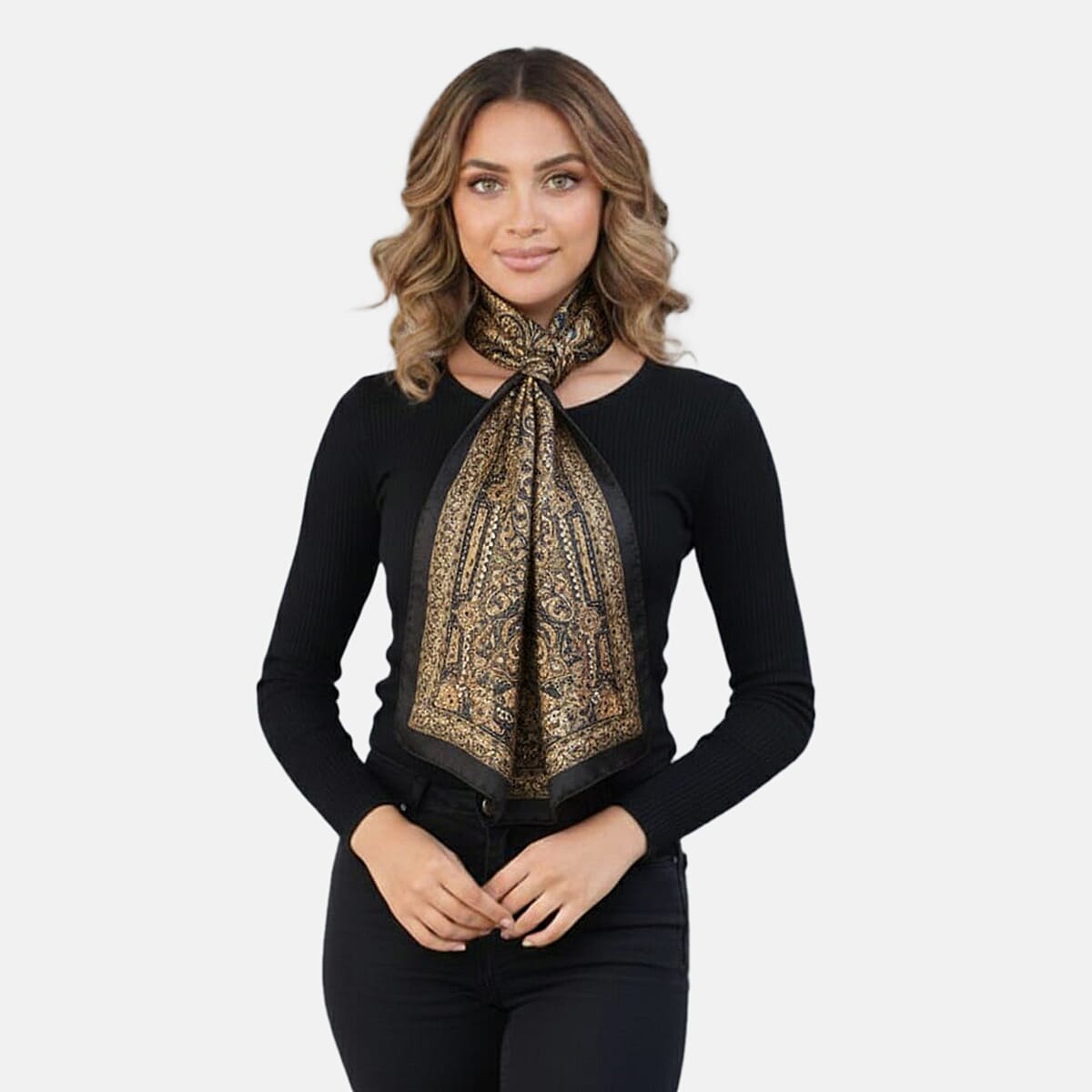 Valissiere 100% Mulberry Silk Digital Print Scarf (One Size) - Black