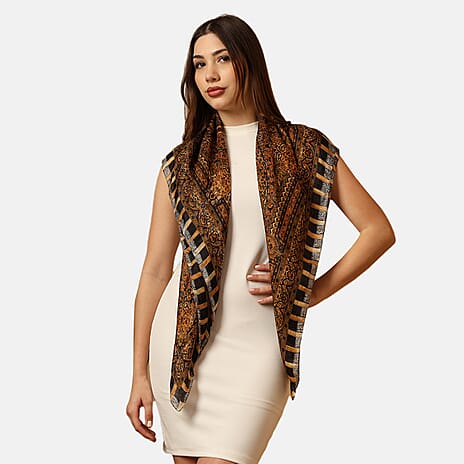 Valissiere 100% Mulberry Silk Digital Print Scarf (One Size) - Black