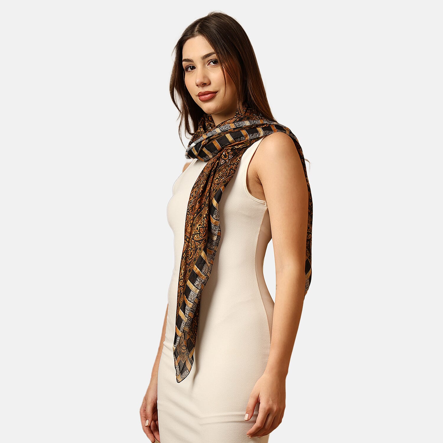Valissiere 100% Mulberry Silk Digital Print Scarf (One Size) - Black