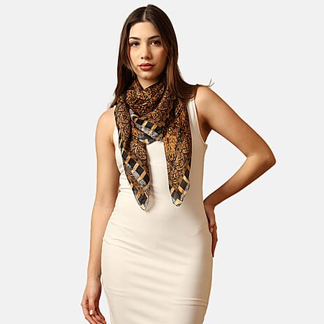 Valissiere 100% Mulberry Silk Digital Print Scarf (One Size) - Black