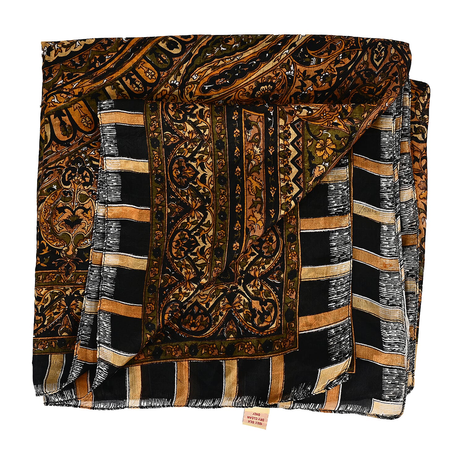 Valissiere 100% Mulberry Silk Digital Print Scarf (One Size) - Black