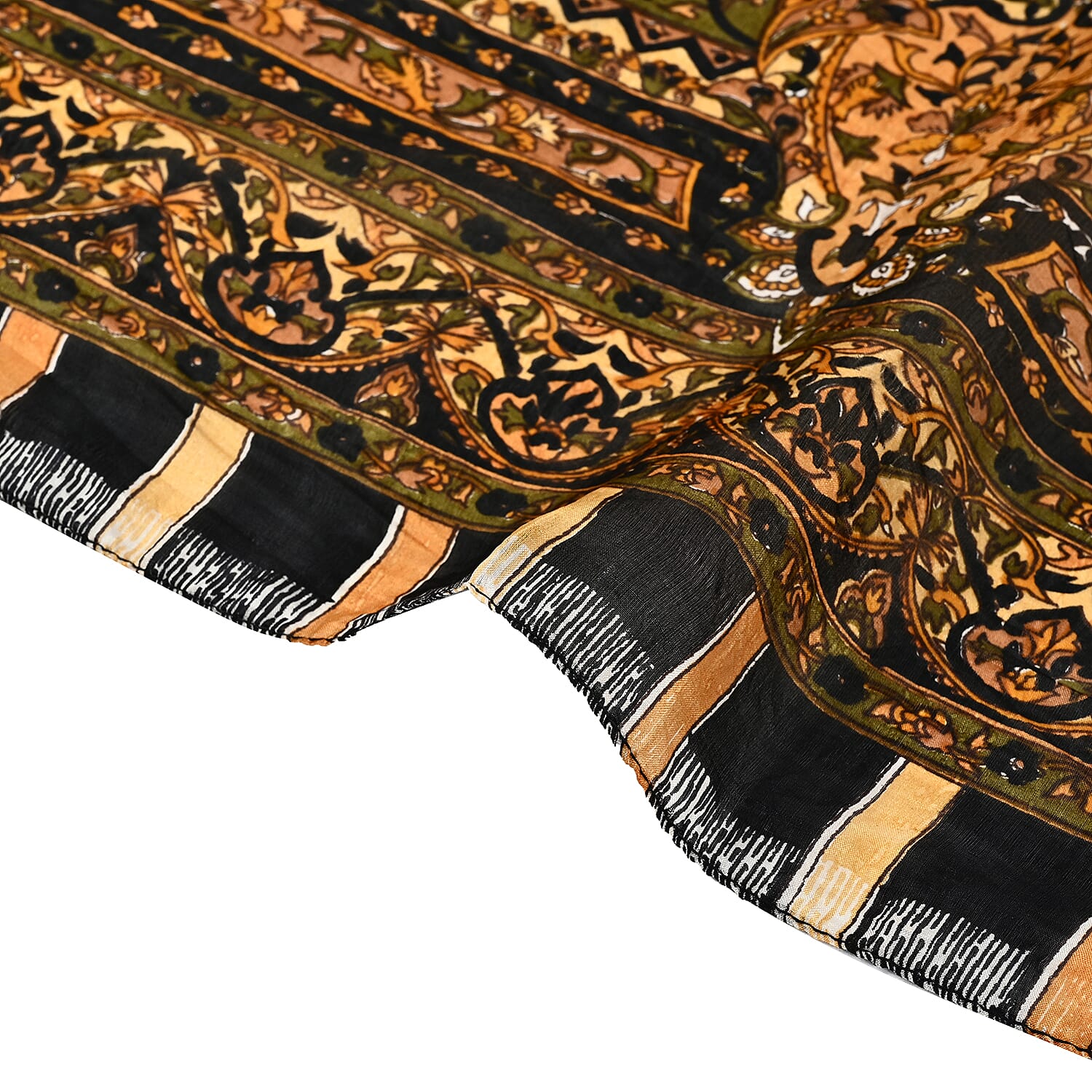 Valissiere 100% Mulberry Silk Digital Print Scarf (One Size) - Black