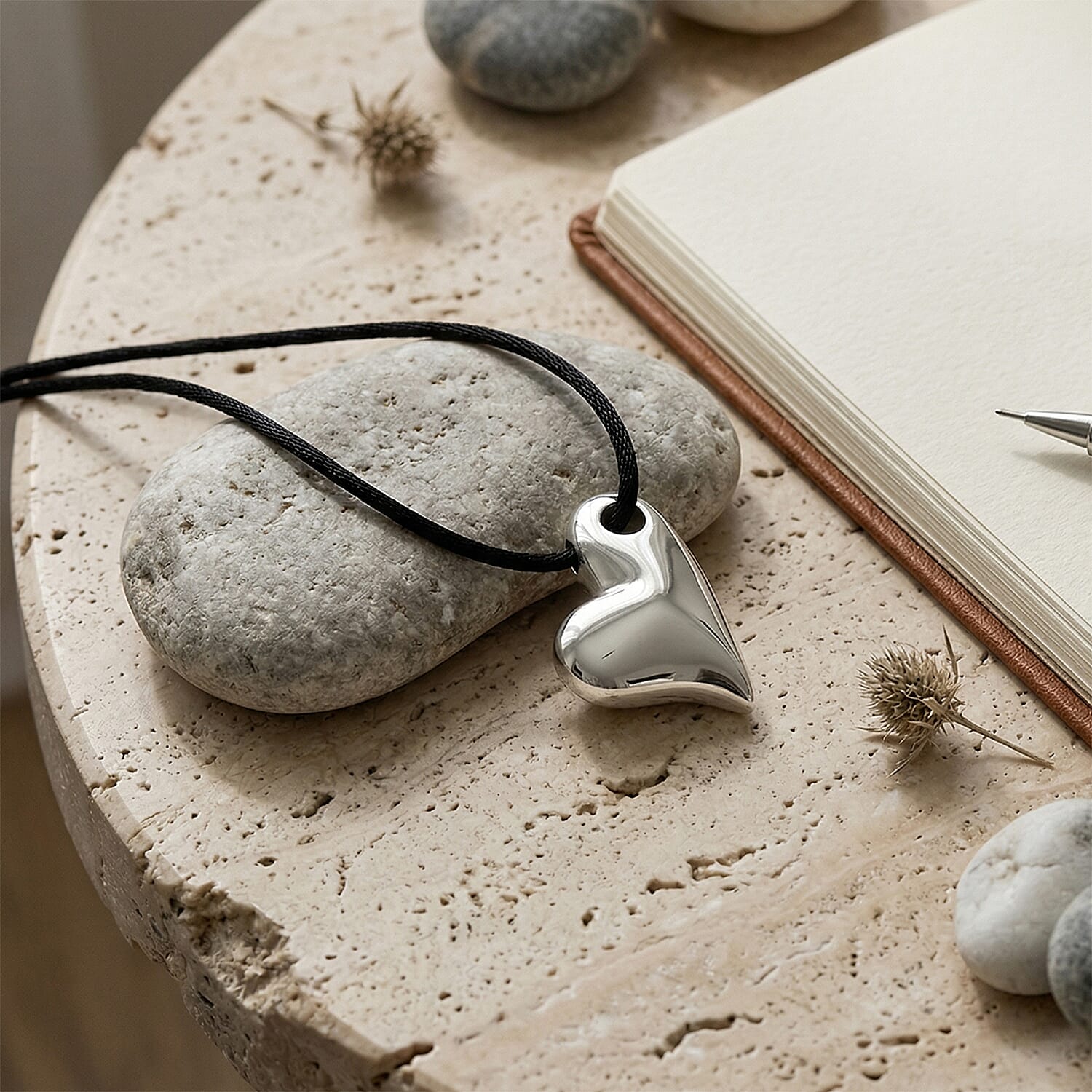 Heart Motif Adjustable Necklace (Size 28-32) in Silver Tone