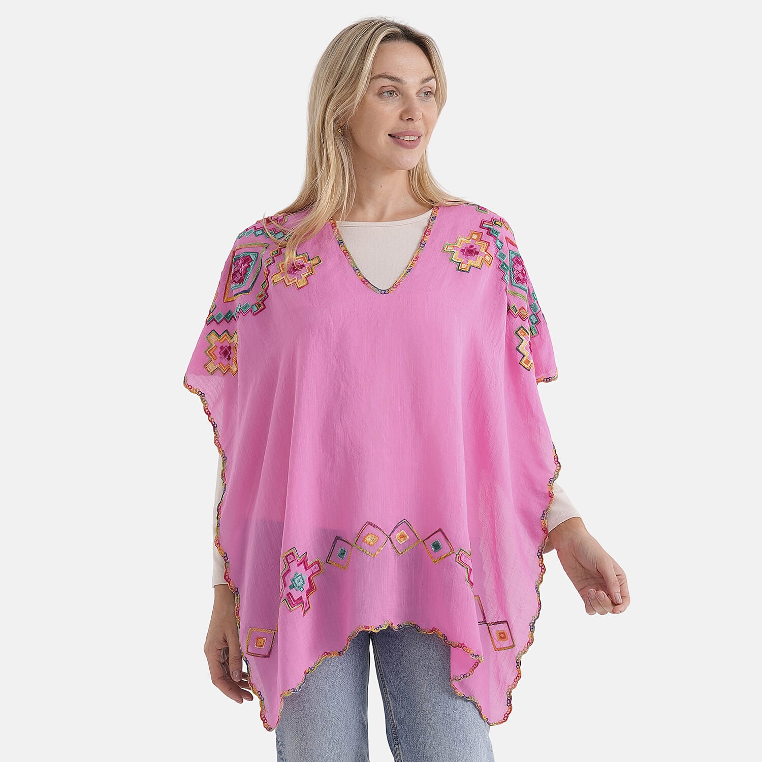 - Maisi Embroidered Two-Way Kaftan Top (One Size) - Pink.