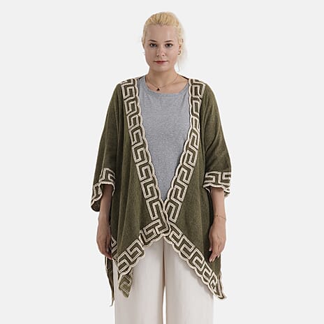 - Maisi Embroidered Short Kimono (One Size) - Army Green