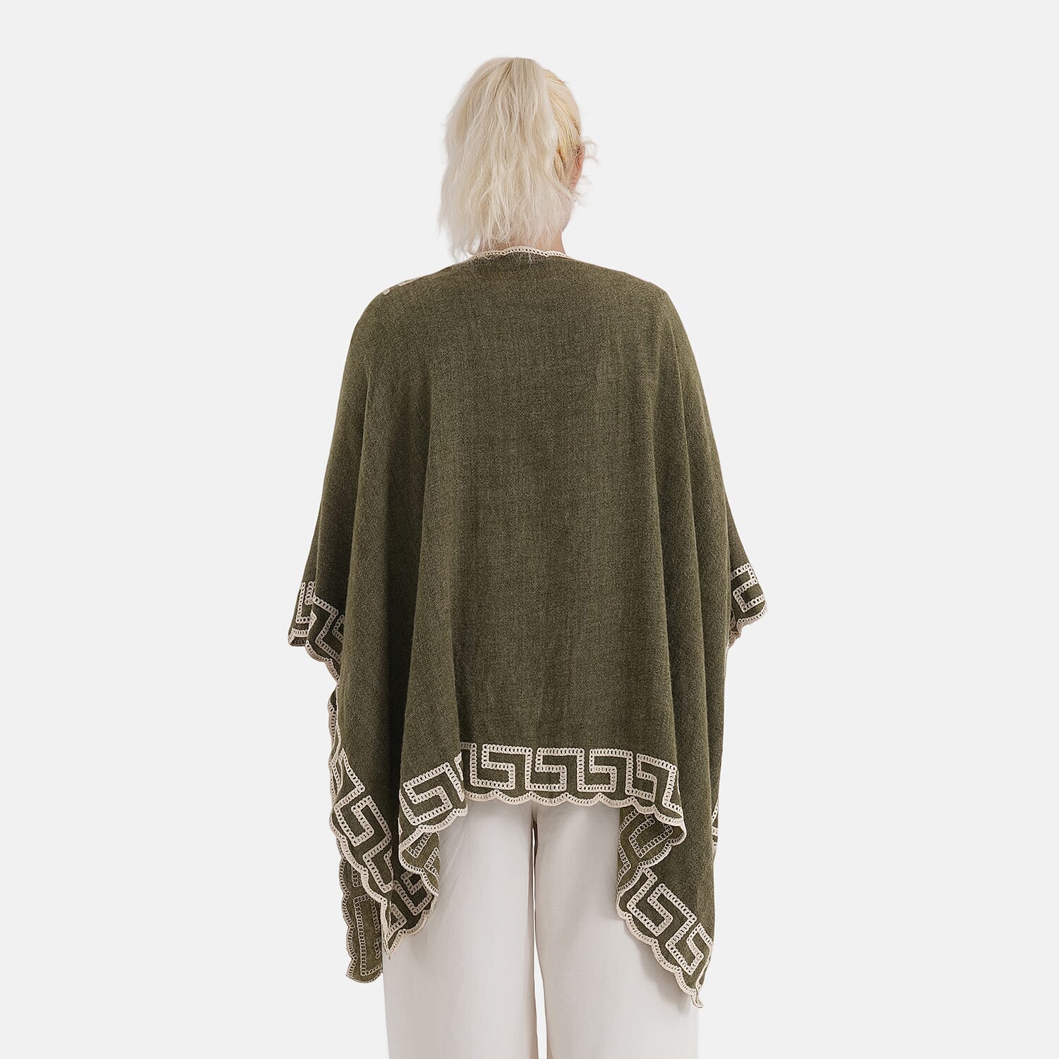 - Maisi Embroidered Short Kimono (One Size) - Army Green