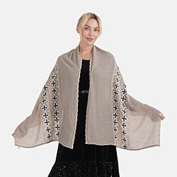 - Maisi Cotton Embroidery Scarf (66 x 180Cm) - Khaki