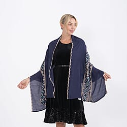 - Maisi Cotton Embroidery Scarf (66 x 180Cm) - Navy
