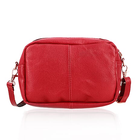 Valissiere Croc Embossed Genuine Leather Crossbody Sling Bag With Front Zip Pocket - Red