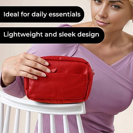 Valissiere Croc Embossed Genuine Leather Crossbody Sling Bag With Front Zip Pocket - Red