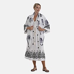 La Marey Cotton Embroidery Scarf (Size - One Size) - Blue