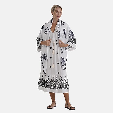 La Marey Cotton Embroidery Scarf (Size - One Size) - White