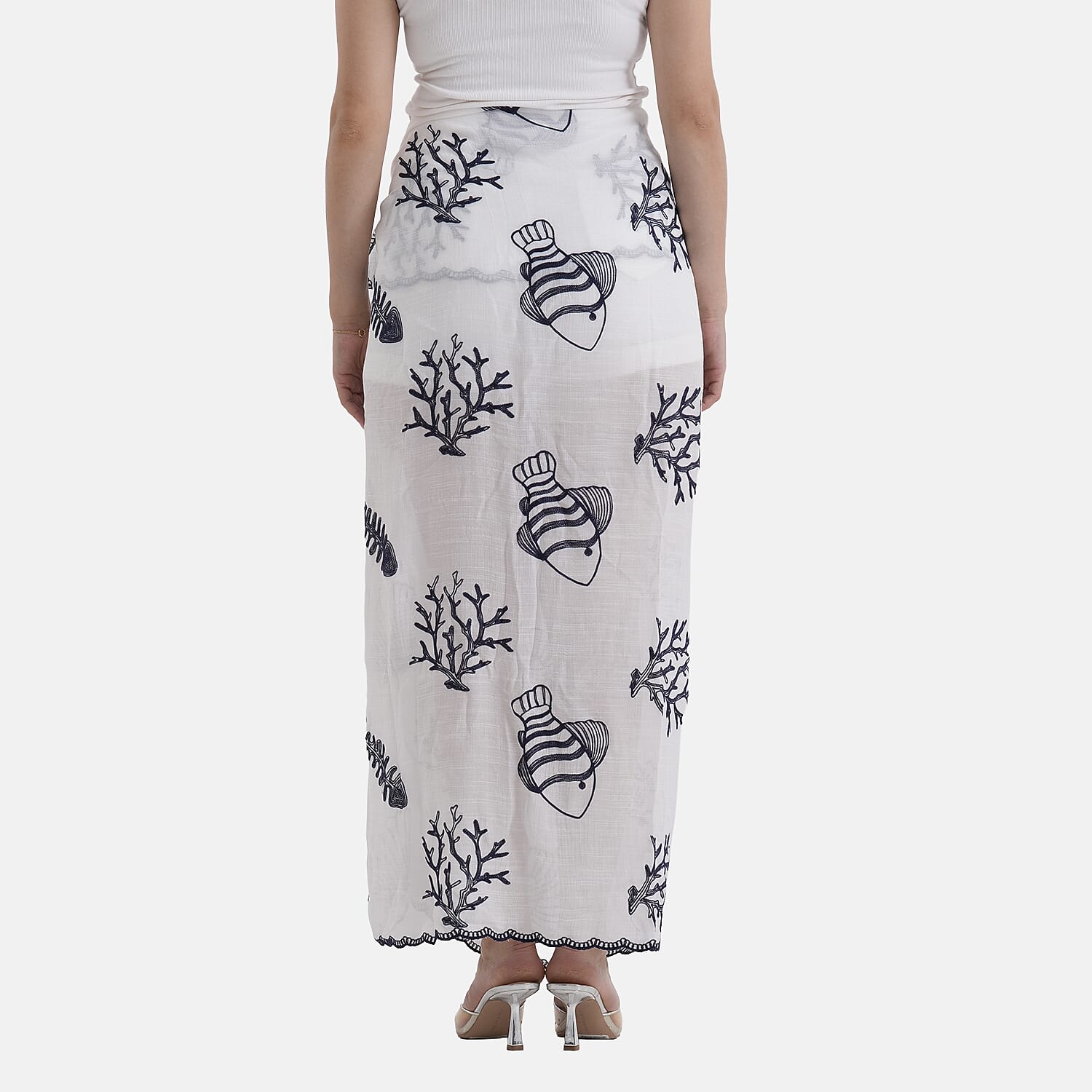 La Marey Cotton Embroidery Scarf (Size - One Size) - White