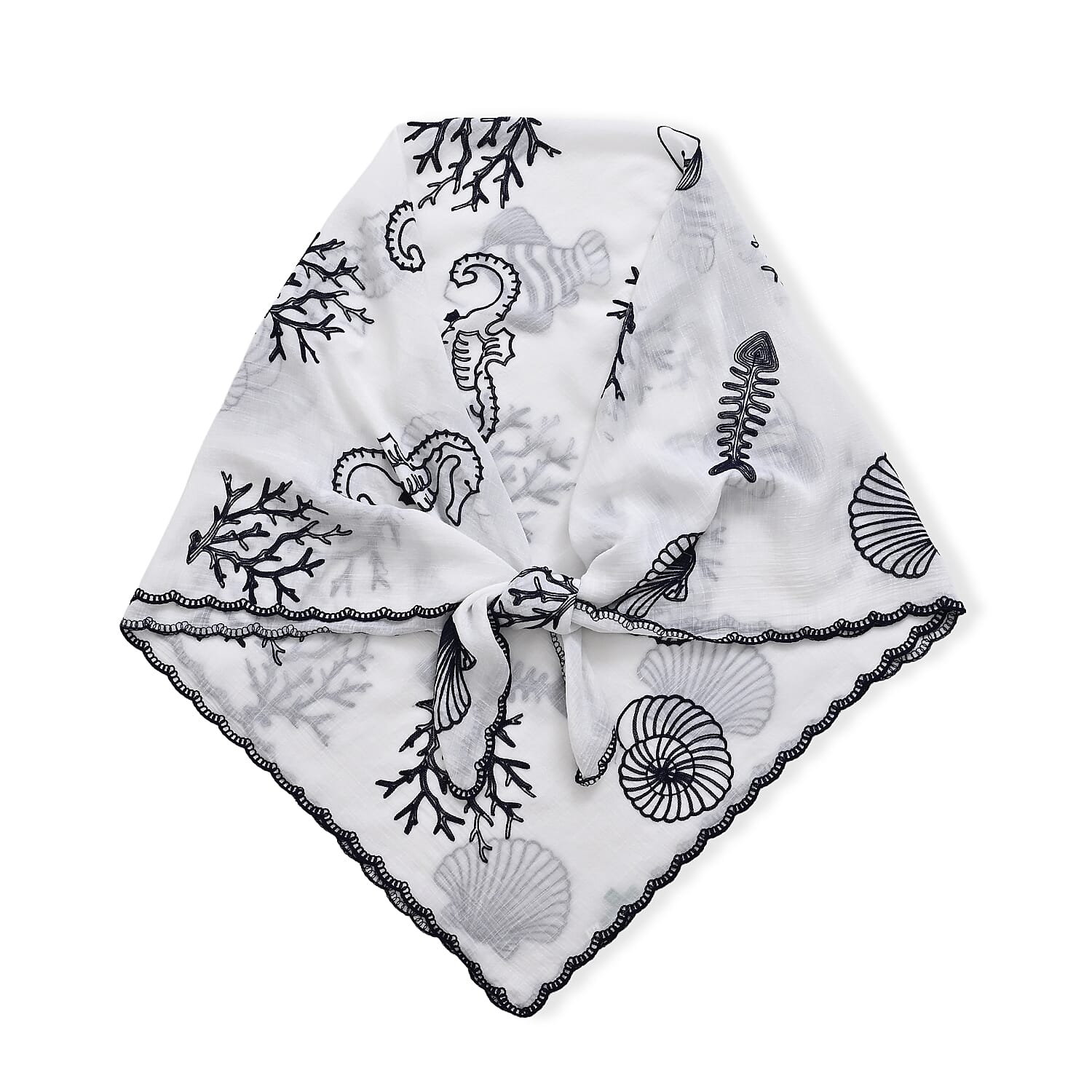 La Marey Cotton Embroidery Scarf (Size - One Size) - White