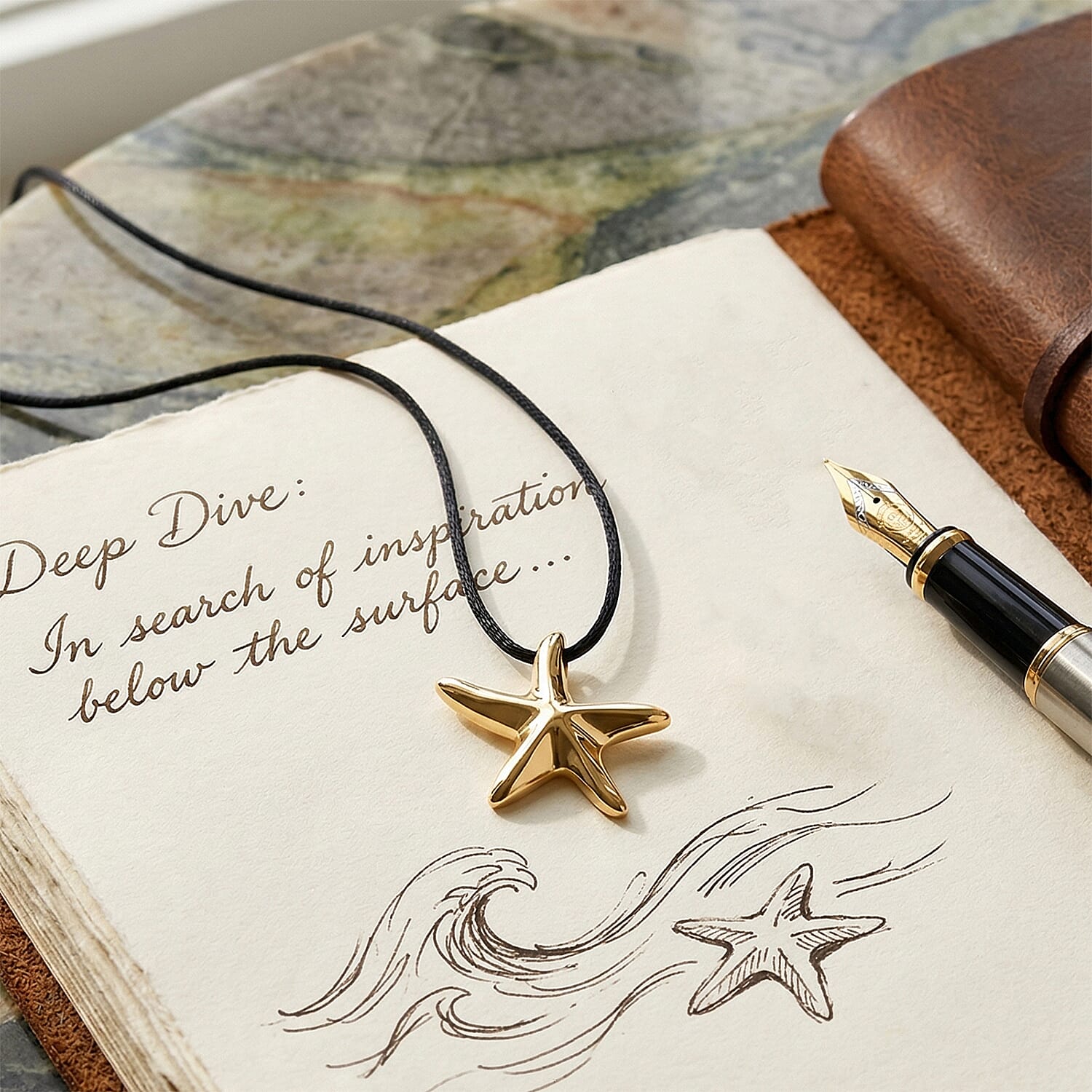 Starfish Motif Adjustable Necklace (Size Upto32) With Silk Cord