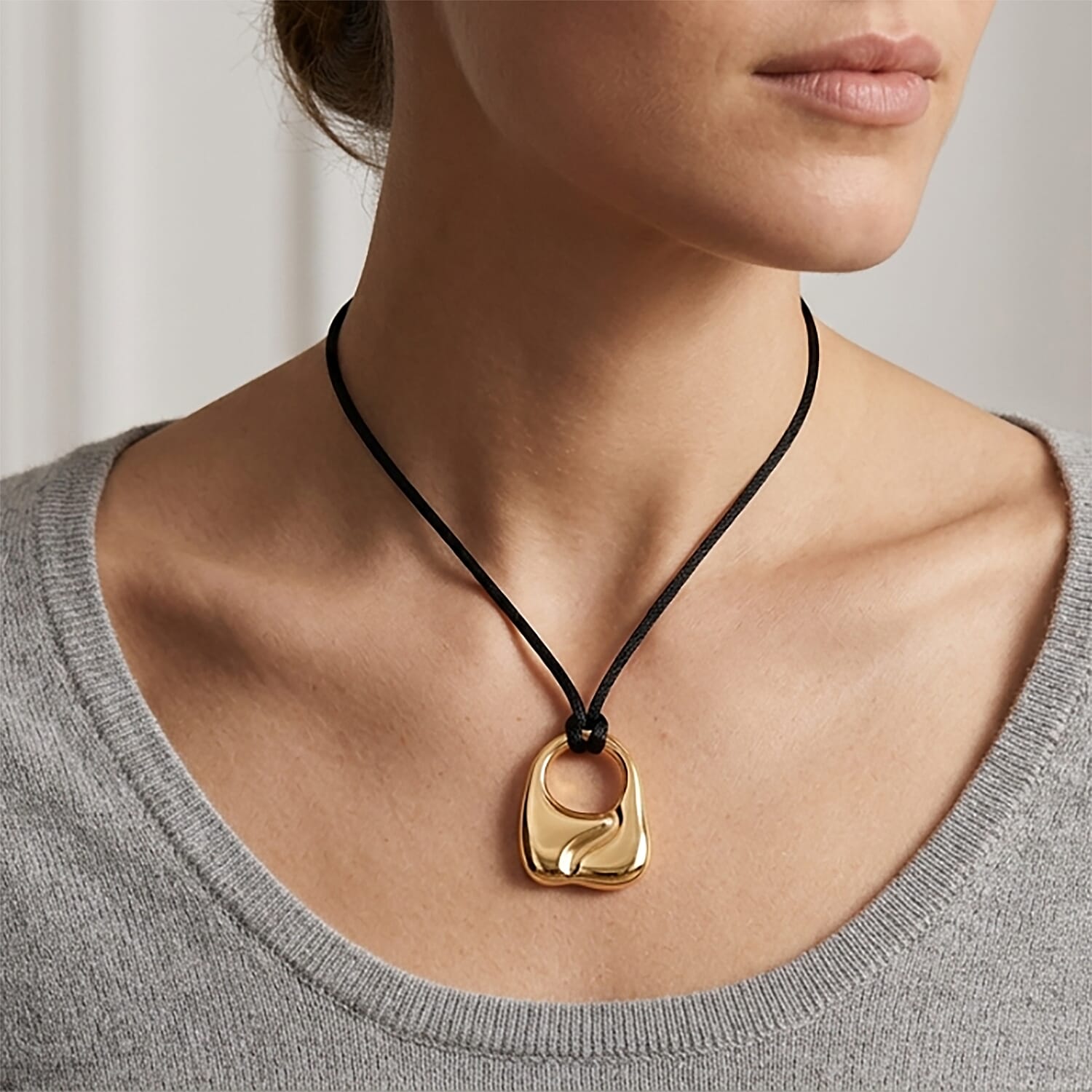 Abstract Form Adjustable Necklace (Size 28-32) in Yellow Gold Tone