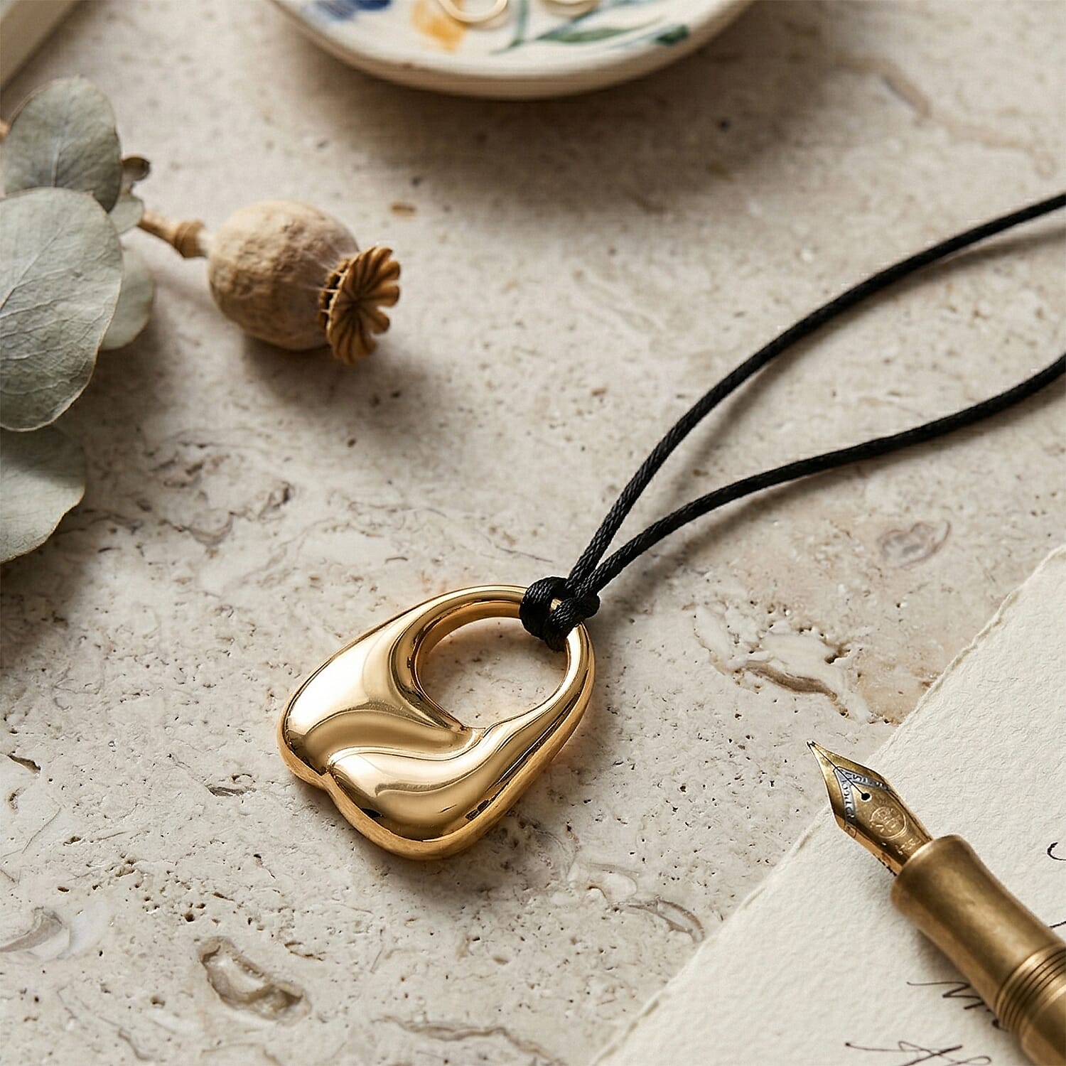 Abstract Form Adjustable Necklace (Size 28-32) in Yellow Gold Tone