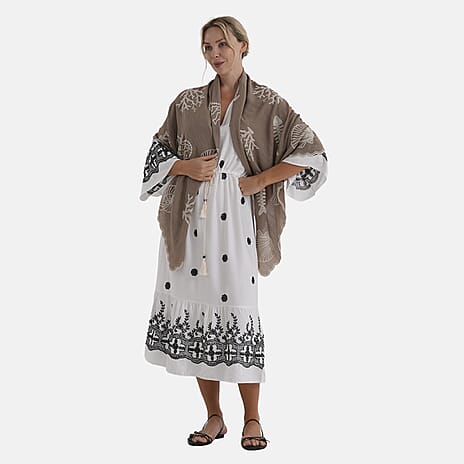 La Marey Cotton Embroidery Scarf (Size - One Size) - Brown