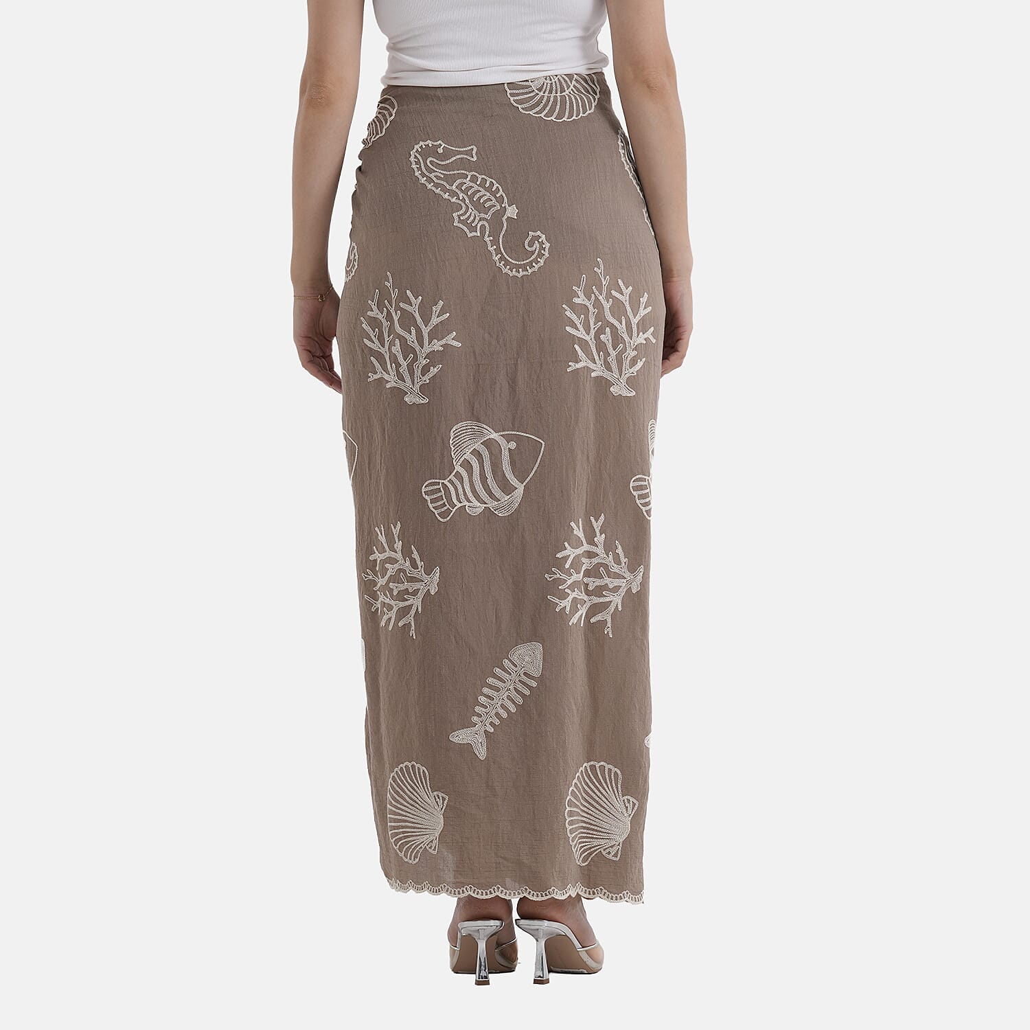 La Marey Cotton Embroidery Scarf (Size - One Size) - Brown