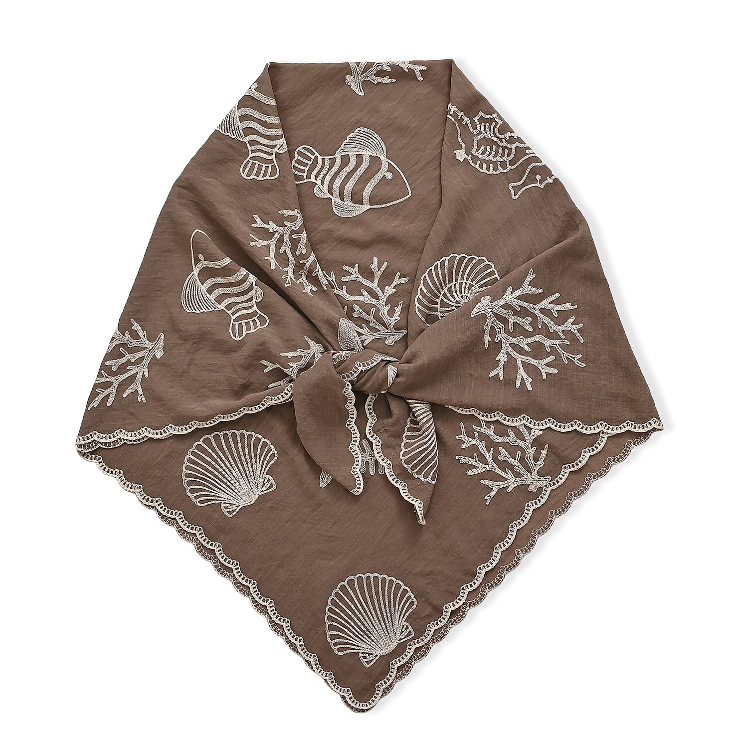 La Marey Cotton Embroidery Scarf (Size - One Size) - Brown