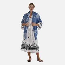 La Marey Cotton Embroidery Scarf (Size - One Size) - Blue