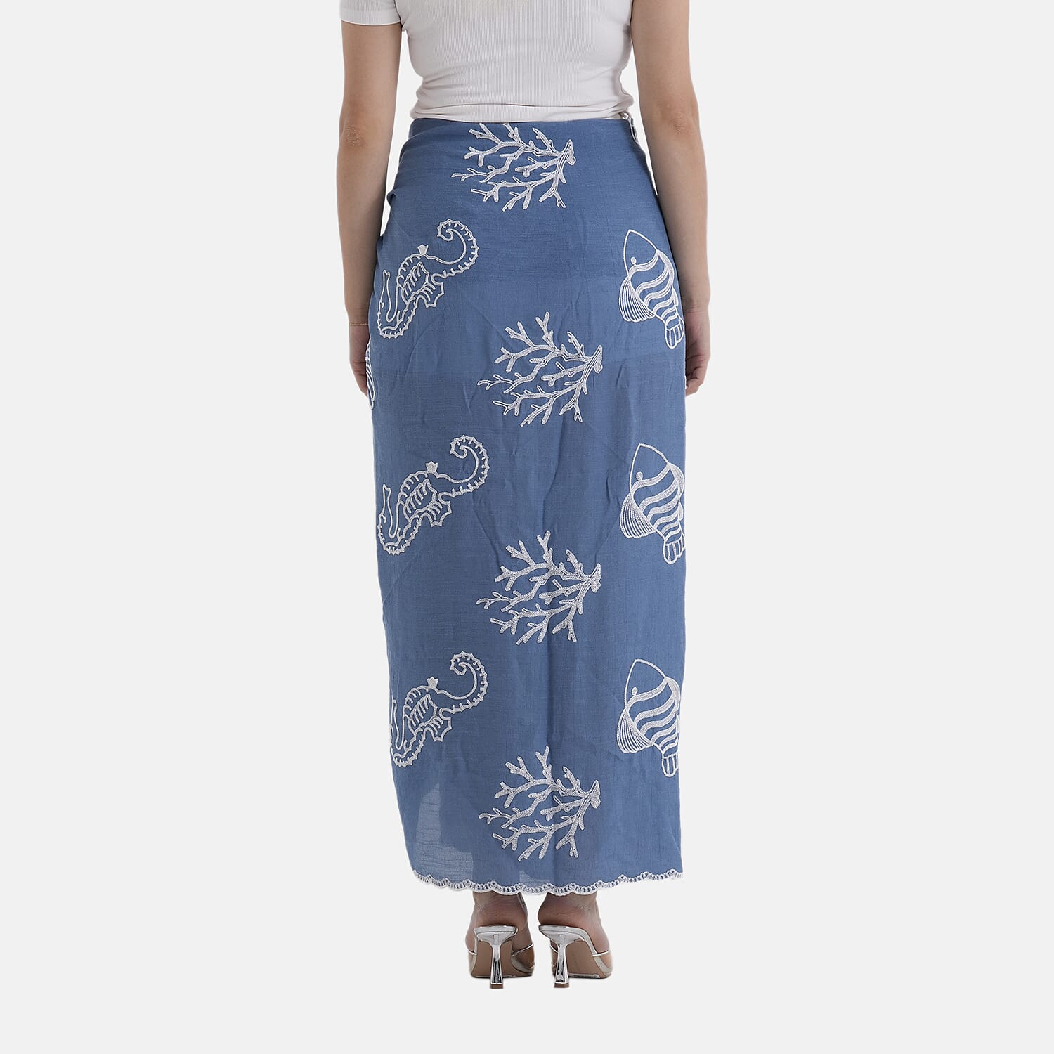 La Marey Cotton Embroidery Scarf (Size - One Size) - Blue