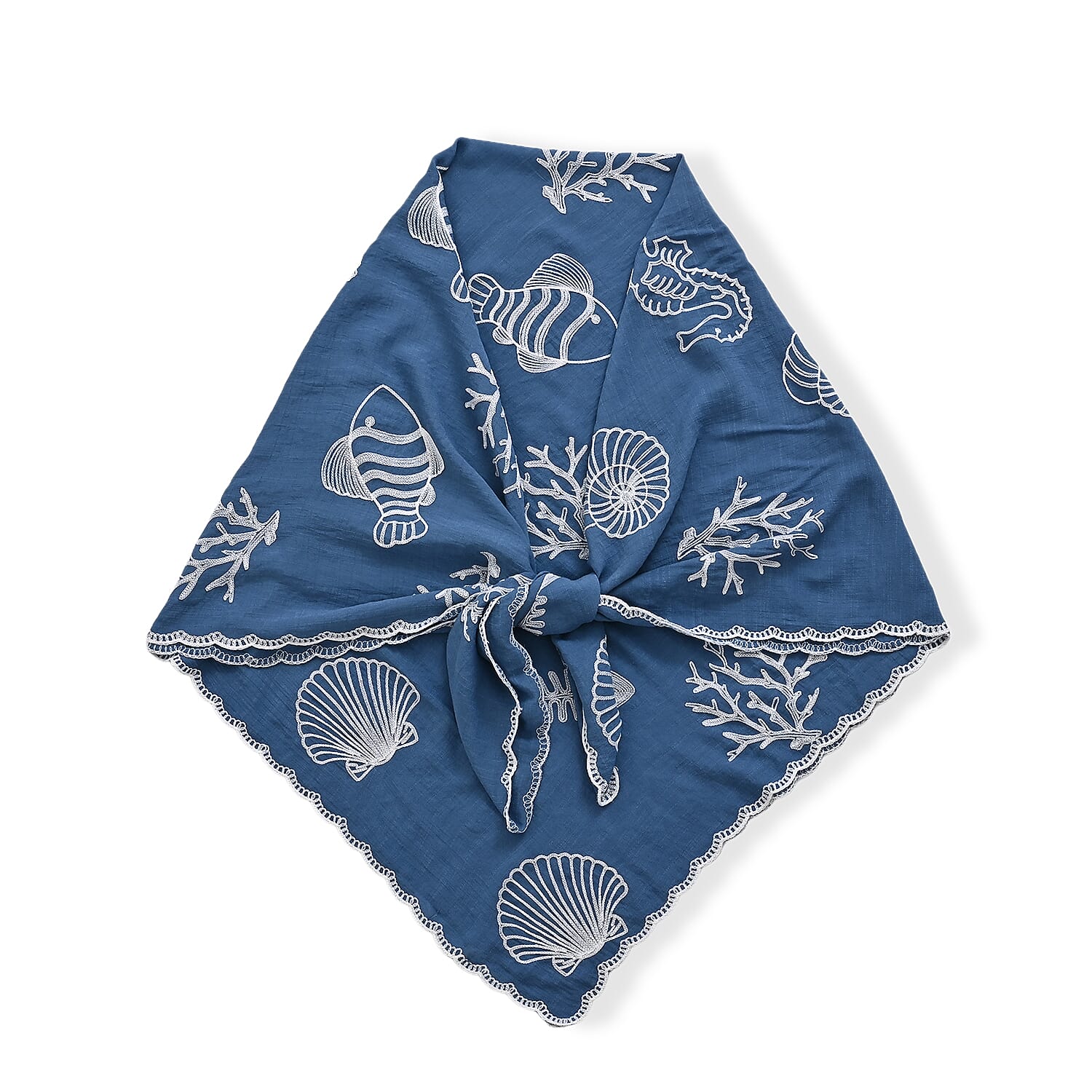 La Marey Cotton Embroidery Scarf (Size - One Size) - Blue
