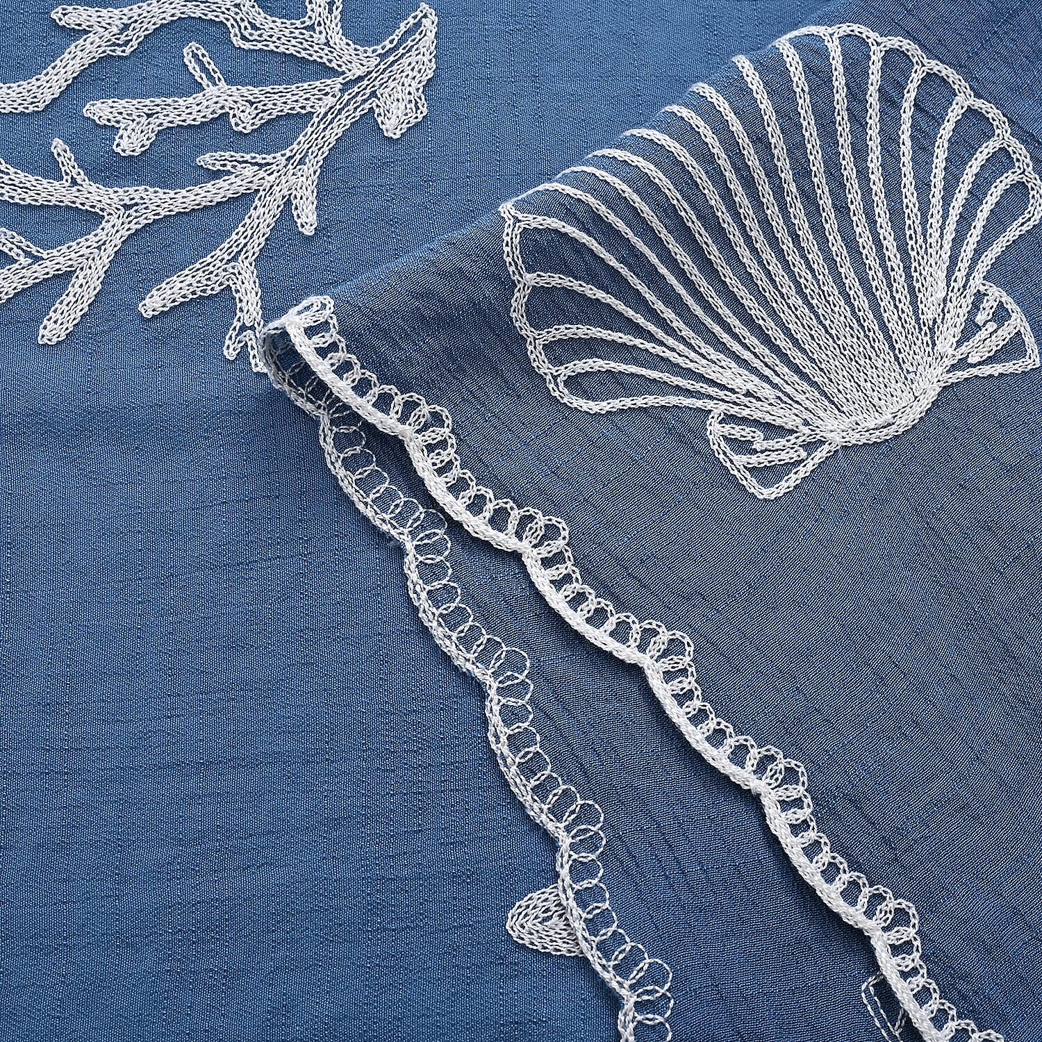 La Marey Cotton Embroidery Scarf (Size - One Size) - Blue