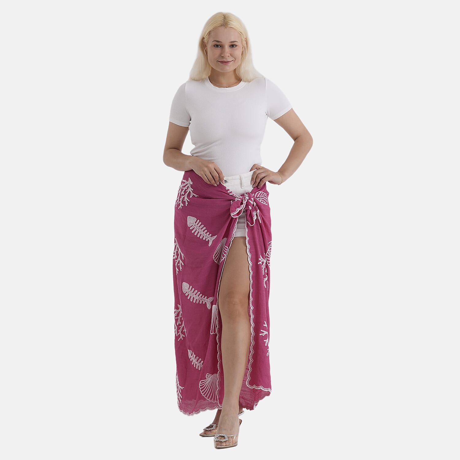 La Marey Cotton Embroidery Scarf (Size - One Size) - Pink