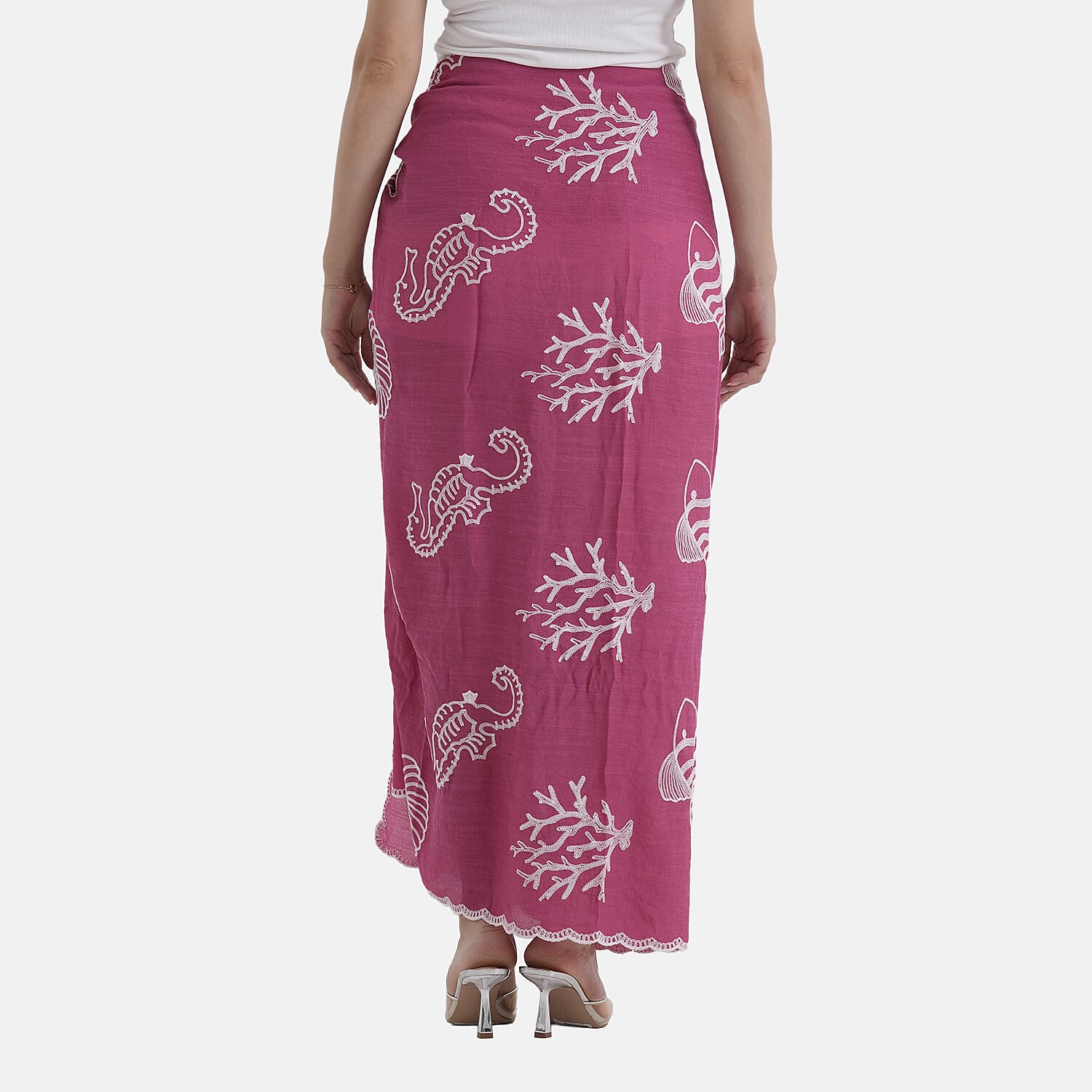 La Marey Cotton Embroidery Scarf (Size - One Size) - Pink