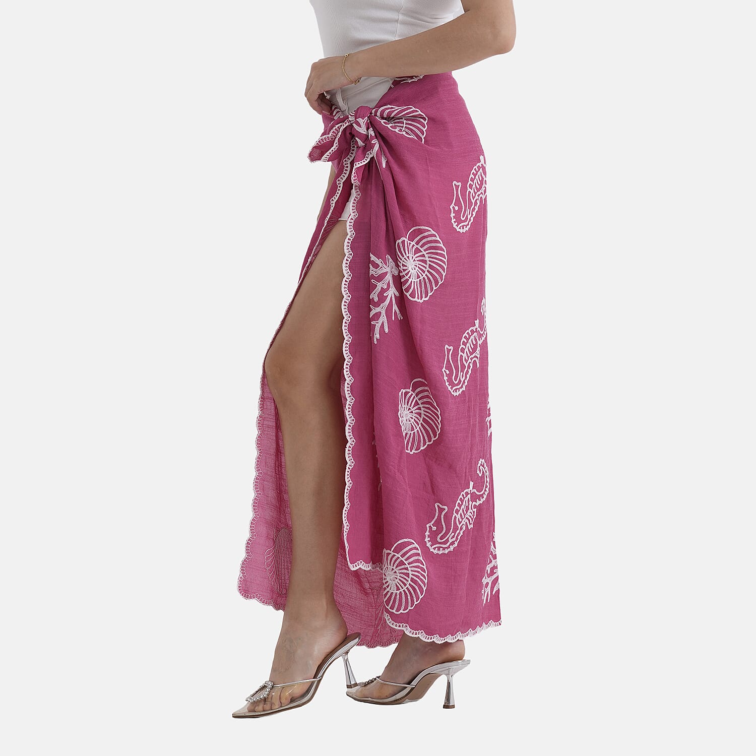 La Marey Cotton Embroidery Scarf (Size - One Size) - Pink
