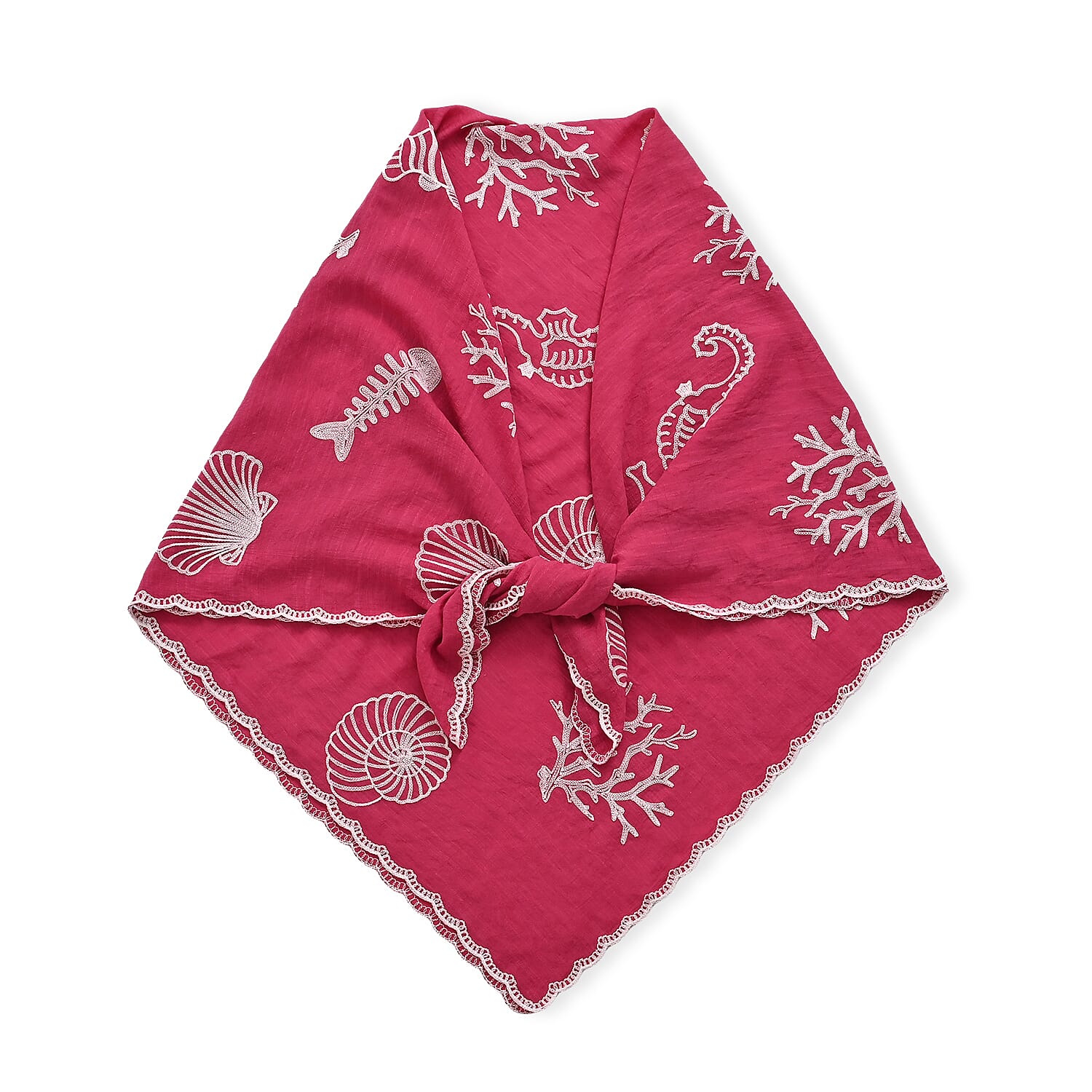 La Marey Cotton Embroidery Scarf (Size - One Size) - Pink