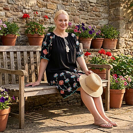 La Marey Embroidery Bohemian Tassel Dress (Size - S-M, 8-14) - Black