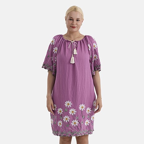 La Marey Embroidery Bohemian Tassel Dress (Size - L-XL, 16-22) - Purple