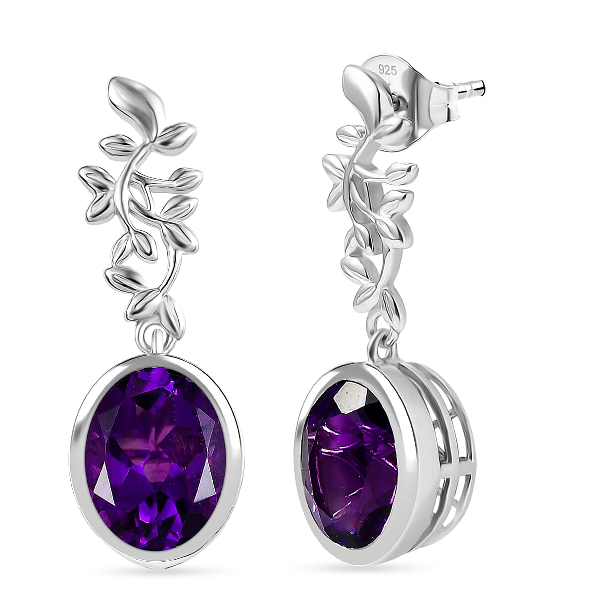 D'Joy African Amethyst Fancy Earring in Platinum OverlaySterling Silver  5.048  Ct.